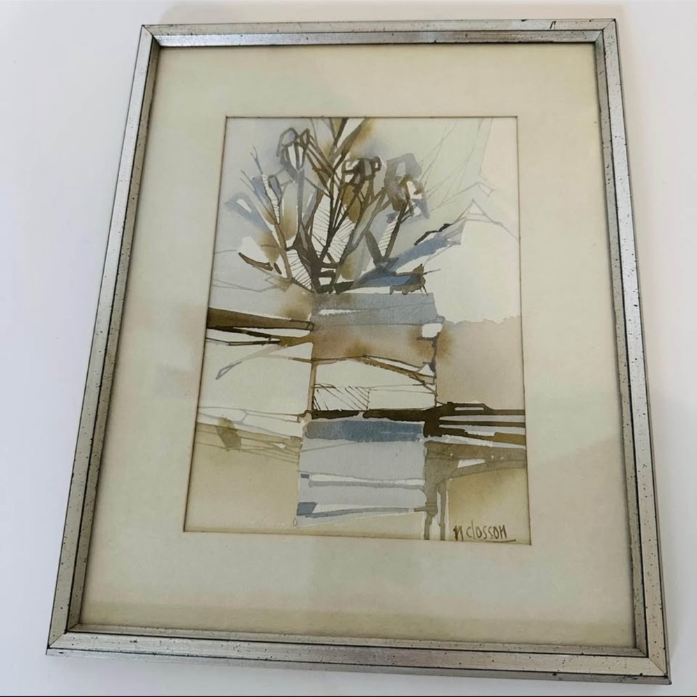 Vintage Mid Century Modern Vintage Nancy Closson Signed Water Color Art